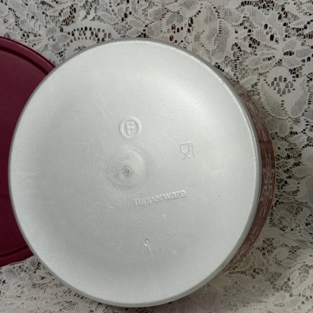 Tupperware Red Plaid Snowflake Holiday Decor Round Cookie Canister Food Prep